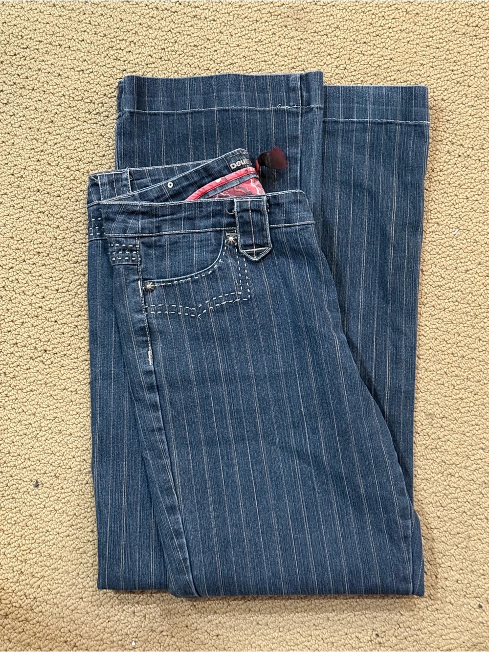 Double D Ranch Women's Pinstripe Bootcut Jeans in Dark Blue